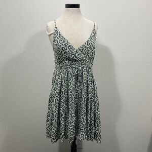 Corte Hindu Dress Free Size Green White Leaf Print Sleeveless Mini Boho Sundress